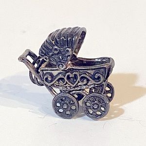 Vintage silver baby buggy charm for bracelet